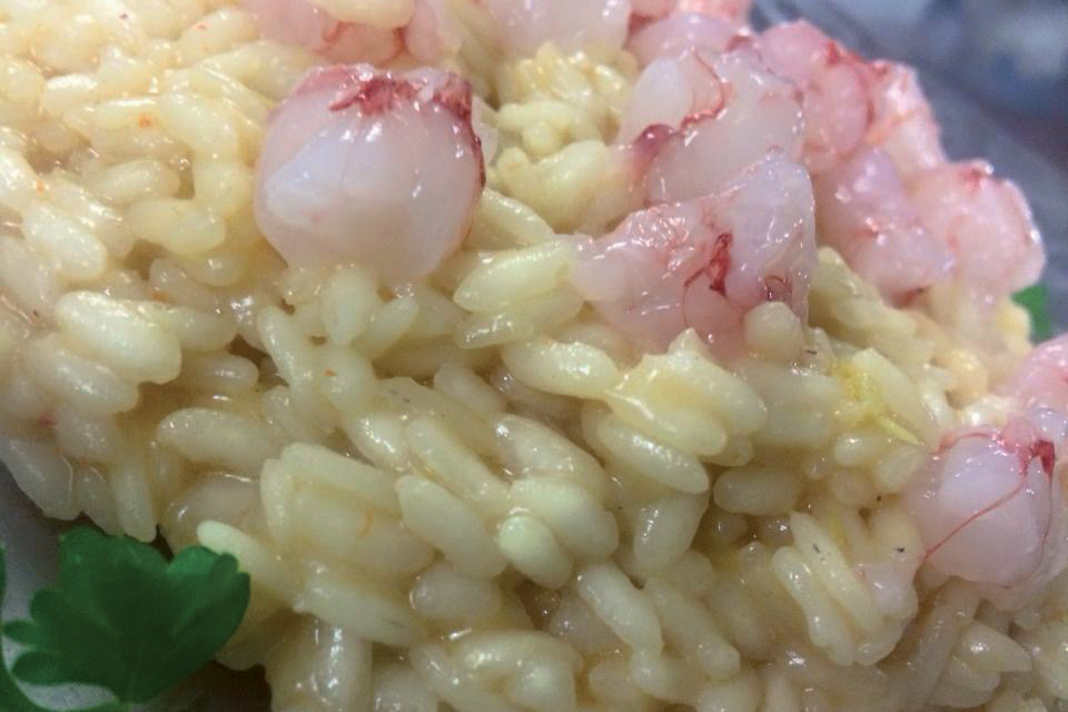 Risotto al limone con crudite di gambero
